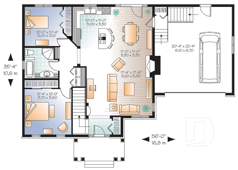 1st level - Craftsman bungalow, open living concept, two car garage, fireplace in family room, unfinished basement - Newburg 2