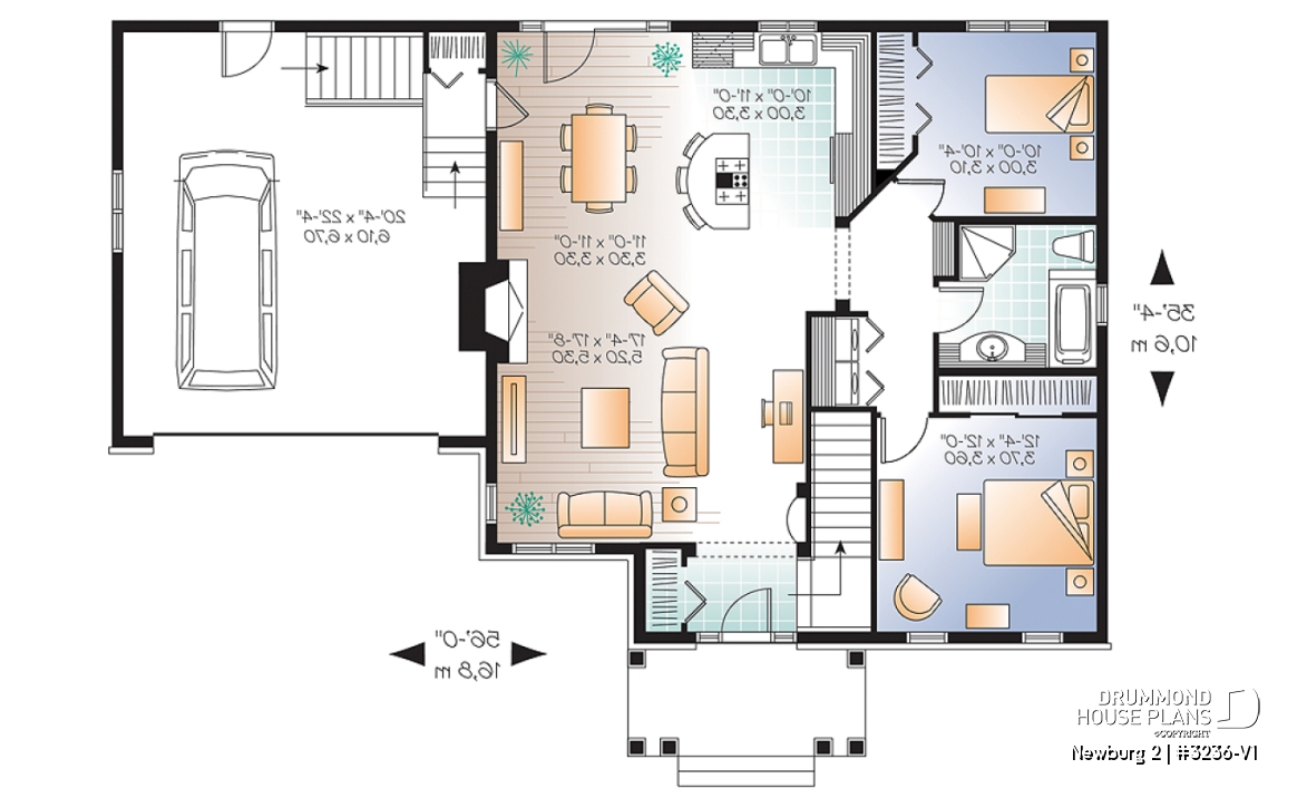 1st level - Craftsman bungalow, open living concept, two car garage, fireplace in family room, unfinished basement - Newburg 2