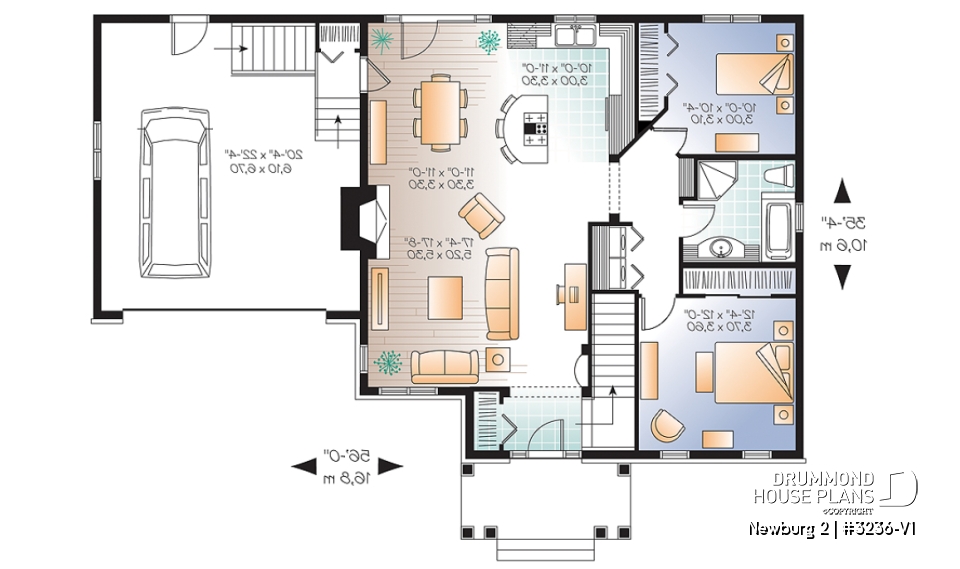 1st level - Craftsman bungalow, open living concept, two car garage, fireplace in family room, unfinished basement - Newburg 2