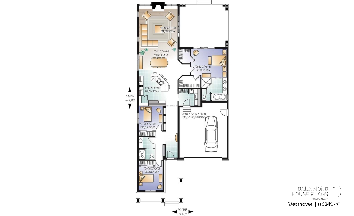 1st level - 3 bedroom Northwest style house plan, 2-car  garage, large covered rear  balcony, fireplace, open concept - Westhaven