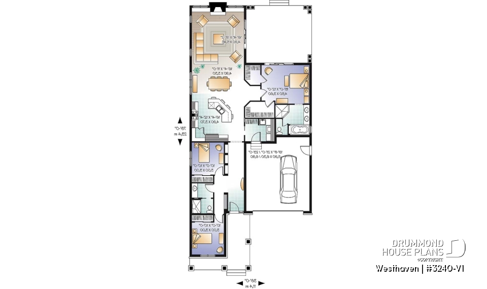 1st level - 3 bedroom Northwest style house plan, 2-car  garage, large covered rear  balcony, fireplace, open concept - Westhaven