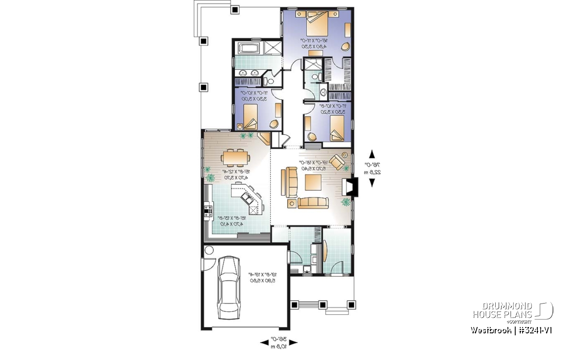 1st level - Craftsman inspired house plan with double garage, covered terrace, 3 bedrooms, laundry room, great kitchen - Westbrook
