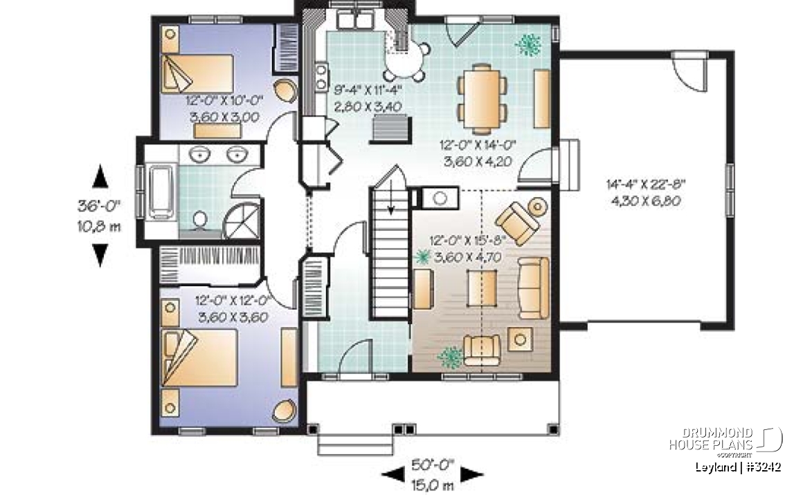 1st level - Traditional style 2 bedroom ranch bungalow with cathedral ceiling, central fireplace and a one-car garage - Leyland