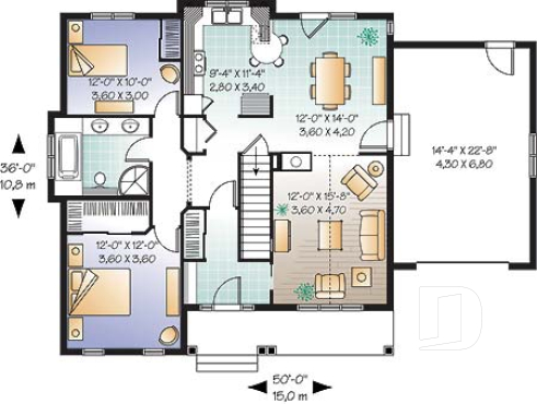 1st level - Traditional style 2 bedroom ranch bungalow with cathedral ceiling, central fireplace and a one-car garage - Leyland
