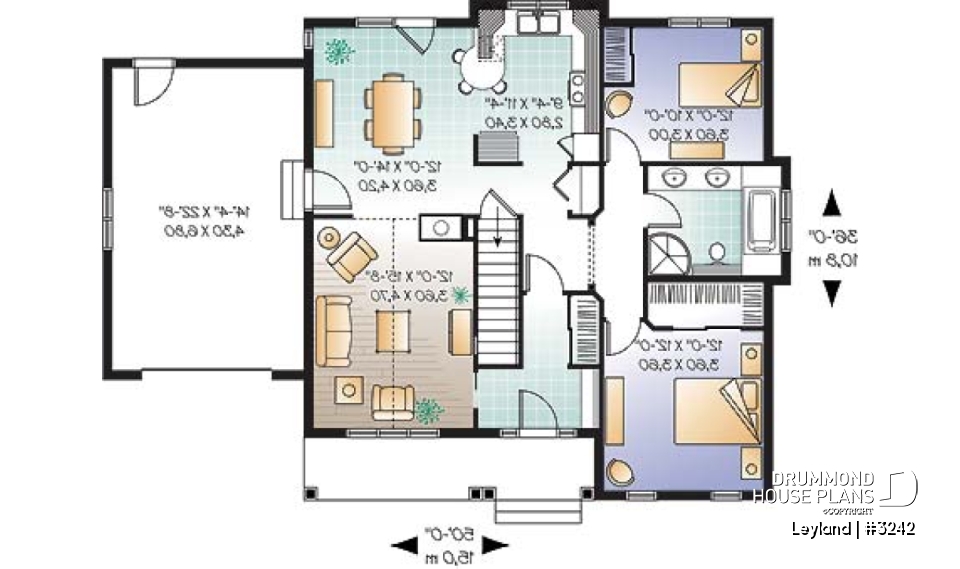 1st level - Traditional style 2 bedroom ranch bungalow with cathedral ceiling, central fireplace and a one-car garage - Leyland