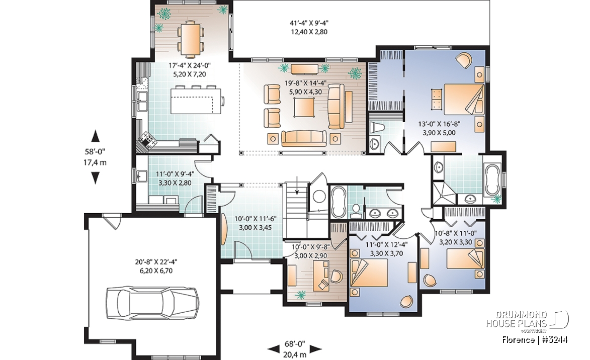 1st level - Florida style house plan, large master suite, home office, open floor plan, large laundry room, bonus space - Florence