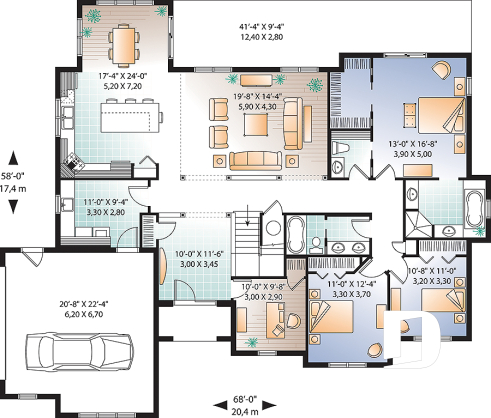 1st level - Florida style house plan, large master suite, home office, open floor plan, large laundry room, bonus space - Florence