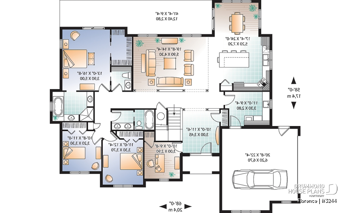 1st level - Florida style house plan, large master suite, home office, open floor plan, large laundry room, bonus space - Florence