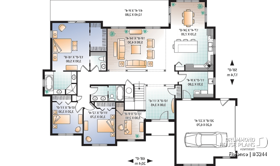 1st level - Florida style house plan, large master suite, home office, open floor plan, large laundry room, bonus space - Florence