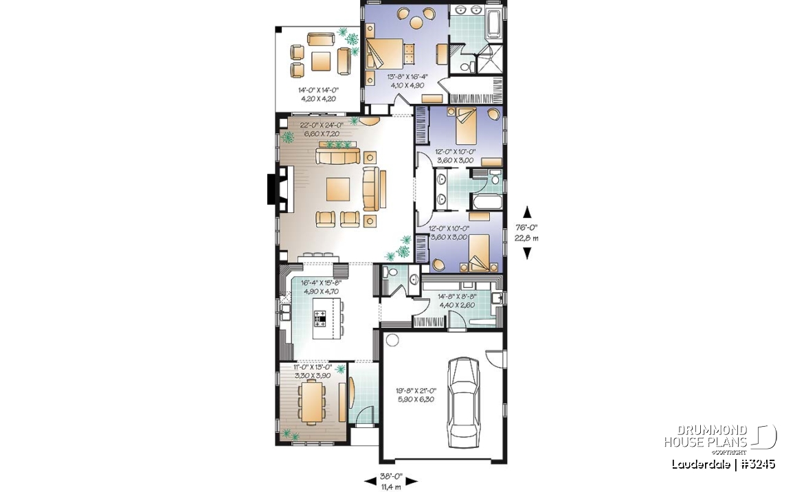 1st level - Narrow lot house plan, 3 bedroom with ensuite, formal dining room, double garage and lanai - Lauderdale