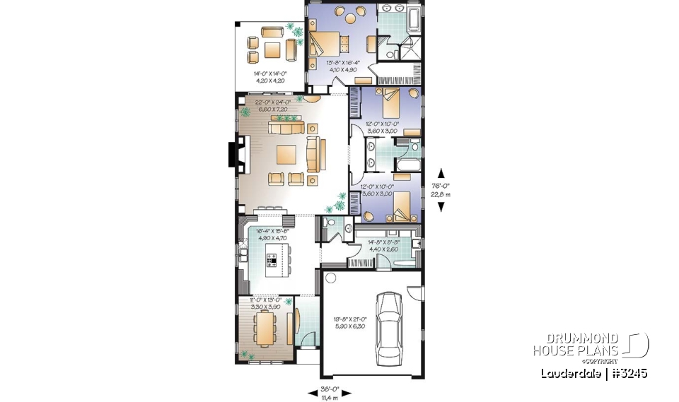 1st level - Narrow lot house plan, 3 bedroom with ensuite, formal dining room, double garage and lanai - Lauderdale