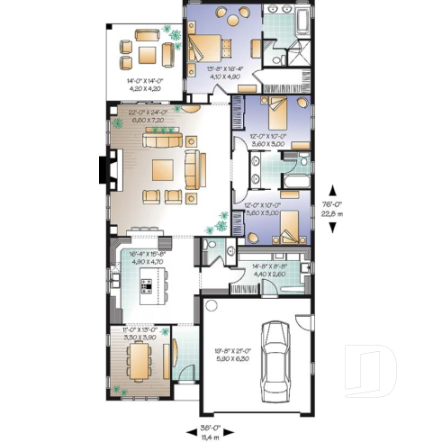 1st level - Narrow lot house plan, 3 bedroom with ensuite, formal dining room, double garage and lanai - Lauderdale