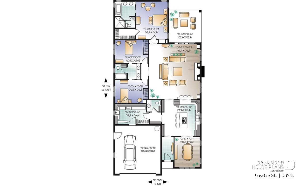 1st level - Narrow lot house plan, 3 bedroom with ensuite, formal dining room, double garage and lanai - Lauderdale