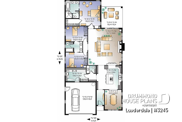 1st level - Narrow lot house plan, 3 bedroom with ensuite, formal dining room, double garage and lanai - Lauderdale