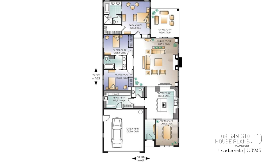 1st level - Narrow lot house plan, 3 bedroom with ensuite, formal dining room, double garage and lanai - Lauderdale
