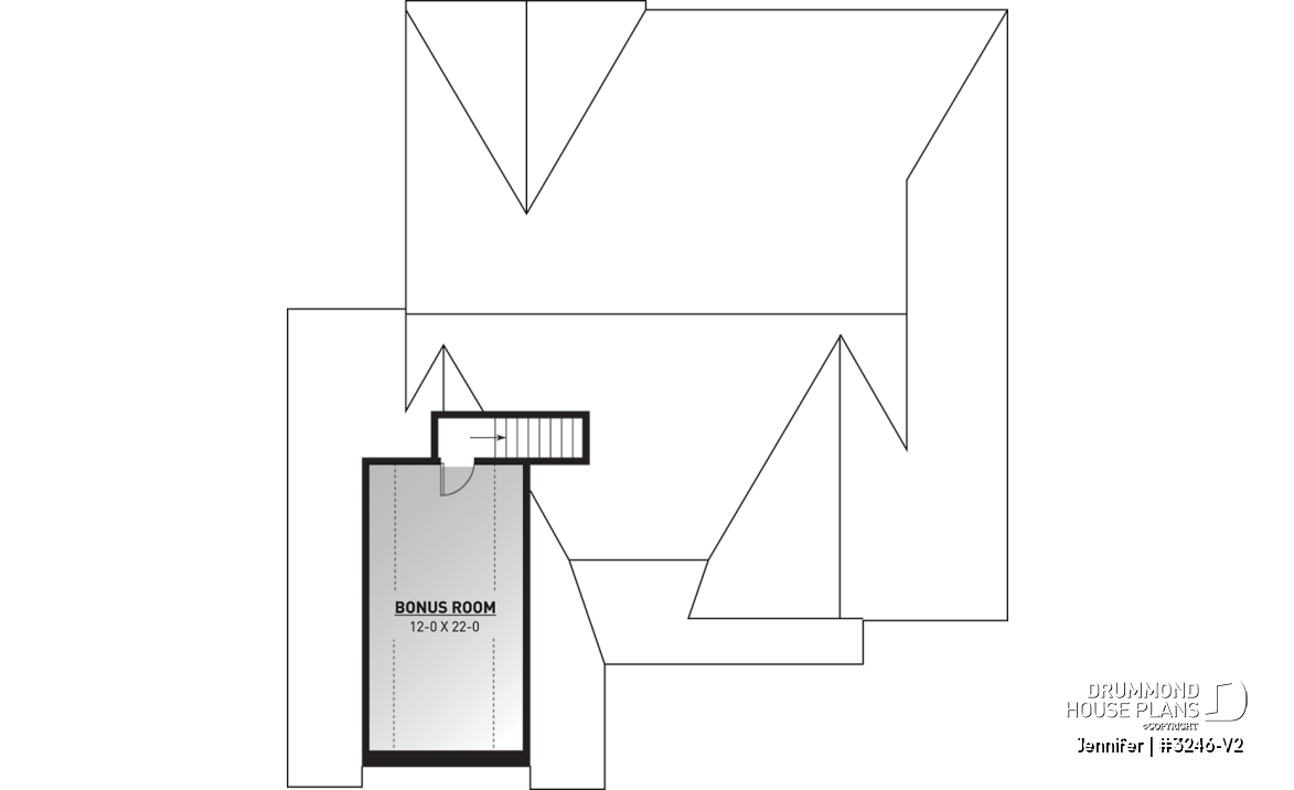 Bonus space - One-storey ranch house plan with 2-car garage, large kitchen with island and open to living room and backyard - Jennifer