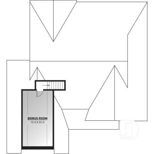 Bonus space - One-storey ranch house plan with 2-car garage, large kitchen with island and open to living room and backyard - Jennifer