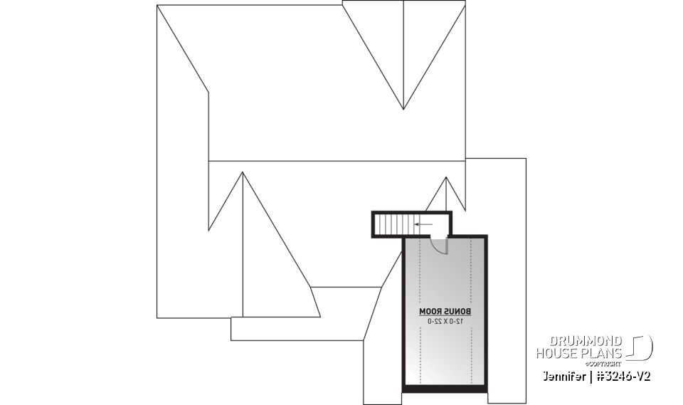 Bonus space - One-storey ranch house plan with 2-car garage, large kitchen with island and open to living room and backyard - Jennifer