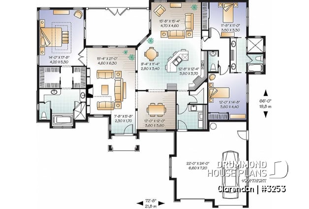 1st level - Mediterranean 3 bedroom house plan, with 13' ceilings, double garage and lanai - Clarendon