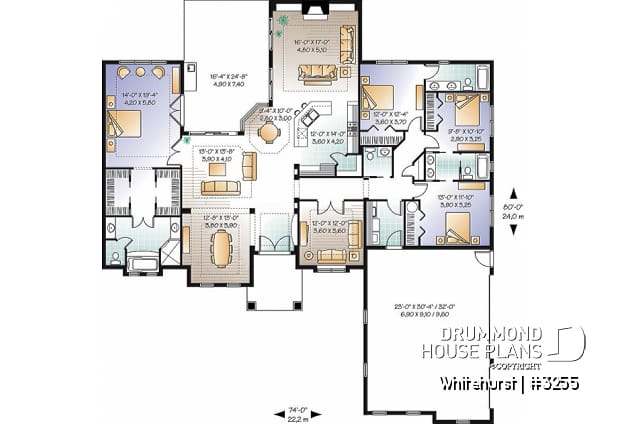 1st level - 4 bedroom Mediteraneanm home plan with 10' ceilngs and triple garage - Whitehurst