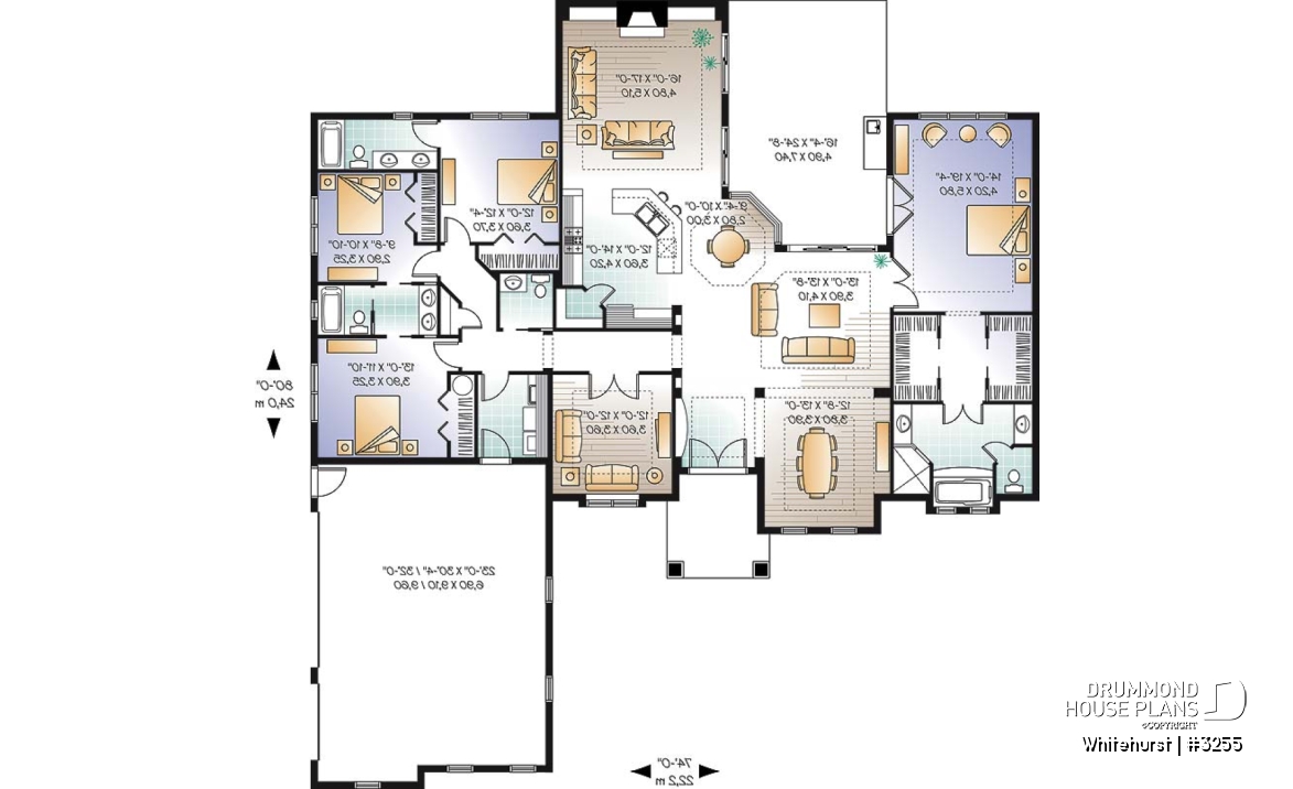 1st level - 4 bedroom Mediteraneanm home plan with 10' ceilngs and triple garage - Whitehurst