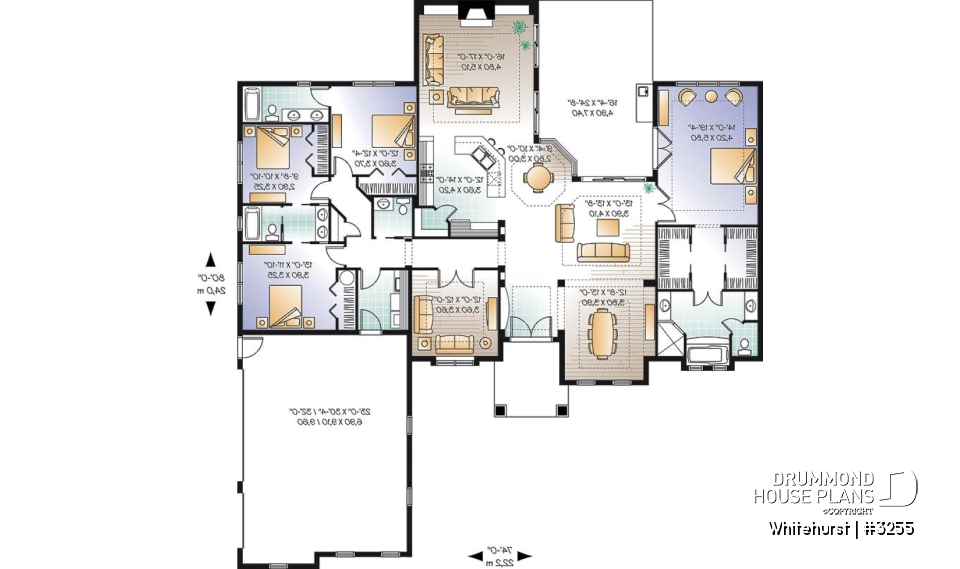 1st level - 4 bedroom Mediteraneanm home plan with 10' ceilngs and triple garage - Whitehurst