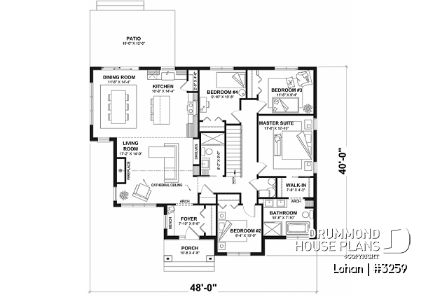 1st level (Optional $) - Single level house plan with 4 bedrooms, 2 bathrooms, kitchen with small pantry and master suite - Lohan
