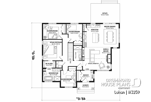 1st level (Optional $) - Single level house plan with 4 bedrooms, 2 bathrooms, kitchen with small pantry and master suite - Lohan
