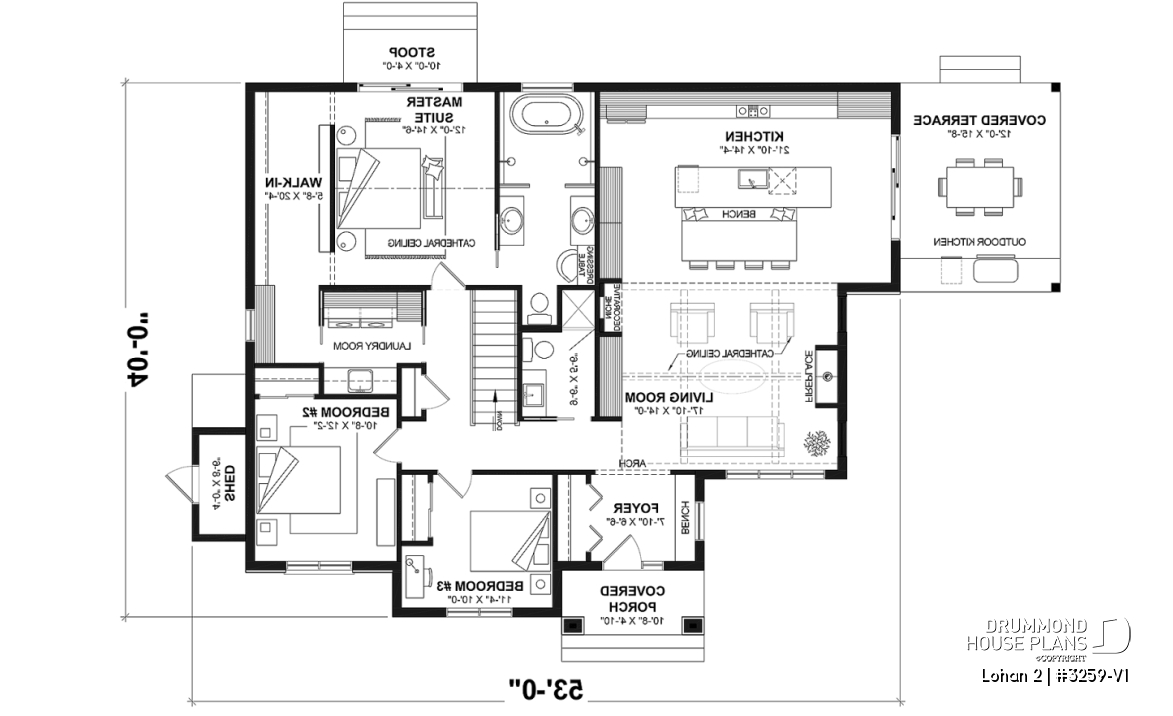 1st level (Optional $) - Spacious single-storey house plan, floating slab, 3 beds, 2 bathrooms, large kitchen island with bench seat - Lohan 2