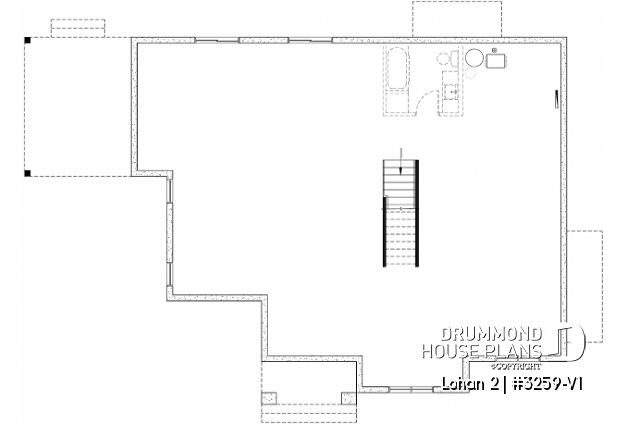 Unfinished basement (Optional $) - Spacious single-storey house plan, floating slab, 3 beds, 2 bathrooms, large kitchen island with bench seat - Lohan 2