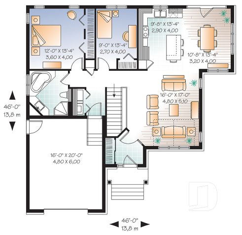 1st level - Bright country-style bungalow with open layout and garage – A cozy and functional home design - Kipling