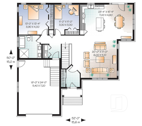 1st level - Open concept CapeCod style with 2 bedrooms and a garage - Kipling 2