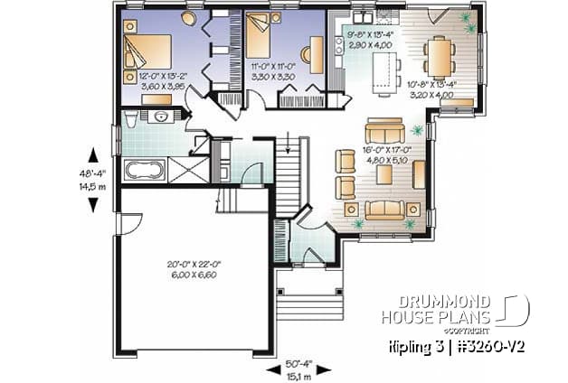 1st level - One storey transitional style home, 2 bedrooms, with double garage and bonus space - Kipling 3