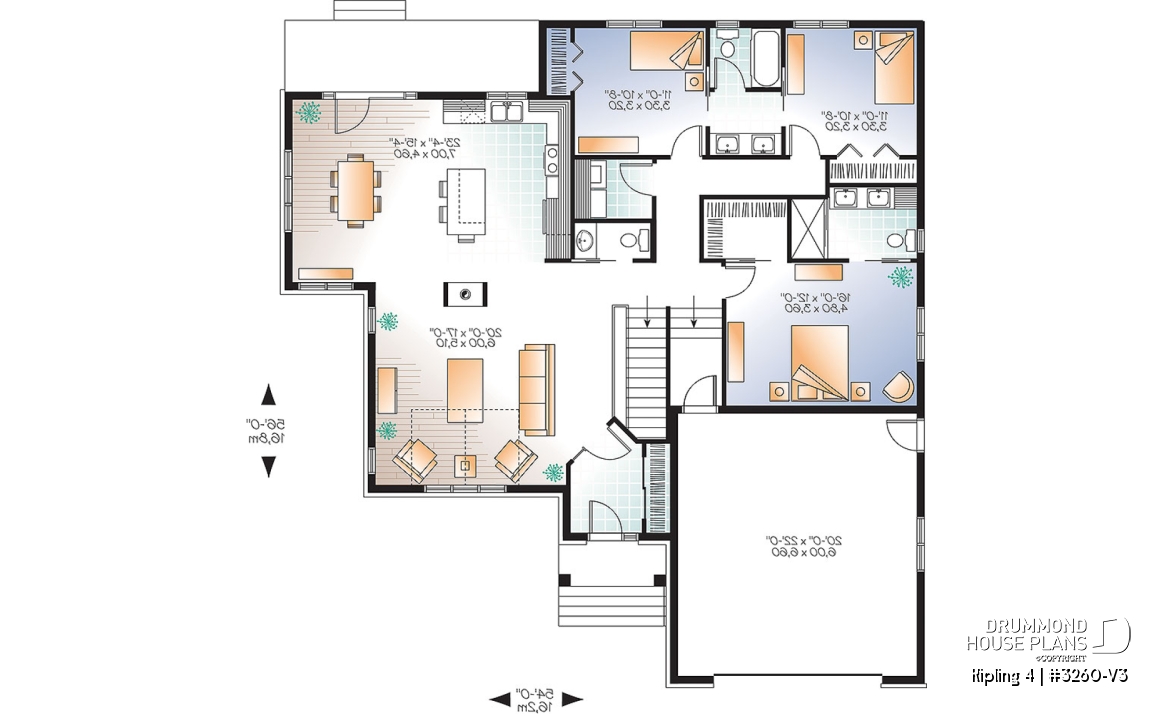 1st level - Contemporary Craftsman house plan, 3 bedrooms, master suite, fireplace, open floor plan layout, 2-car garage - Kipling 4