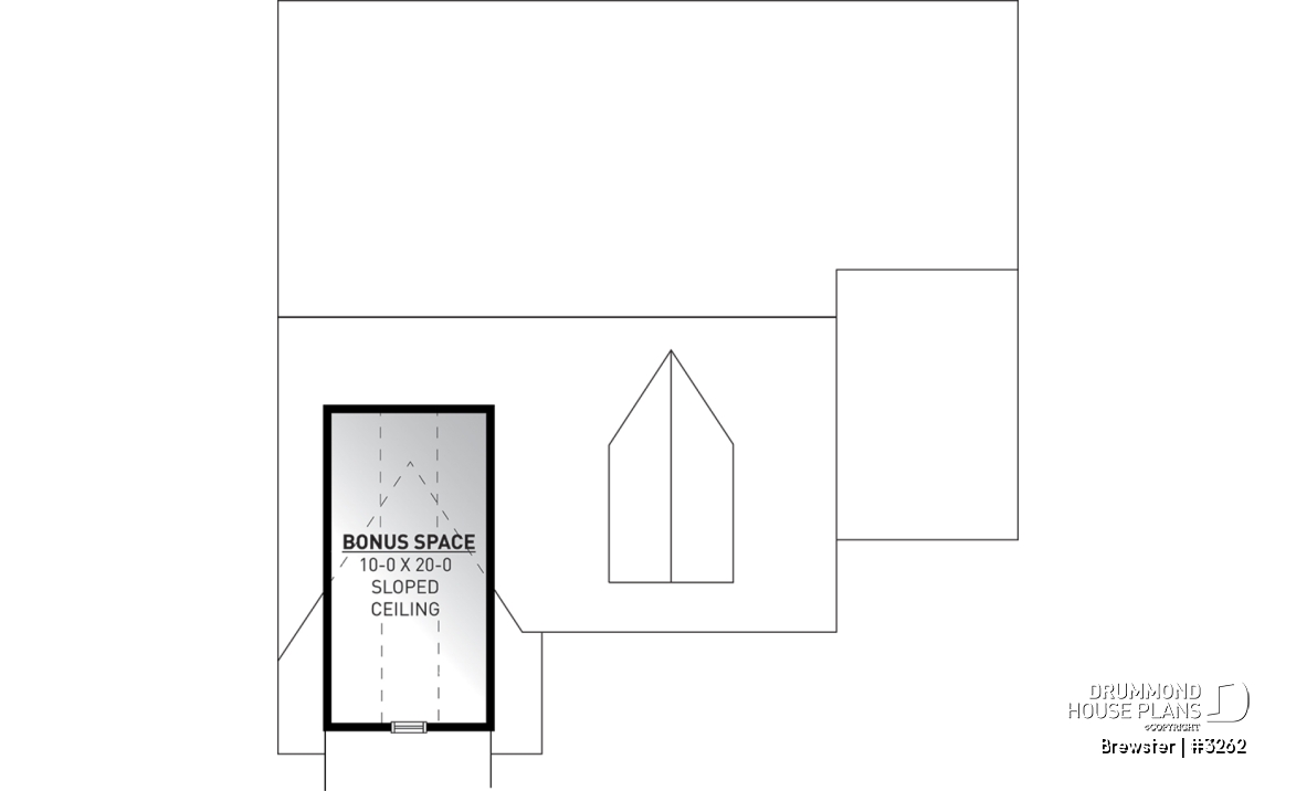 Bonus storage - Small Country style bungalow house plan with garage, cathedral ceiling, bonus storage above garage - Brewster