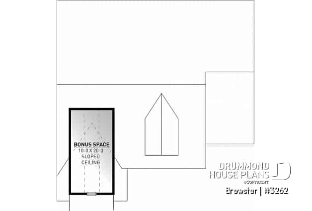 Bonus storage - Small Country style bungalow house plan with garage, cathedral ceiling, bonus storage above garage - Brewster