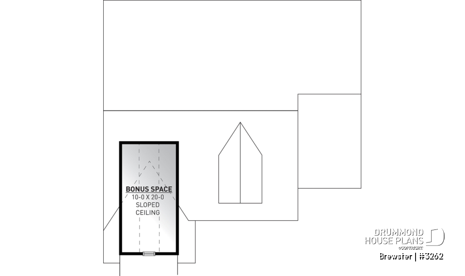 Bonus storage - Small Country style bungalow house plan with garage, cathedral ceiling, bonus storage above garage - Brewster