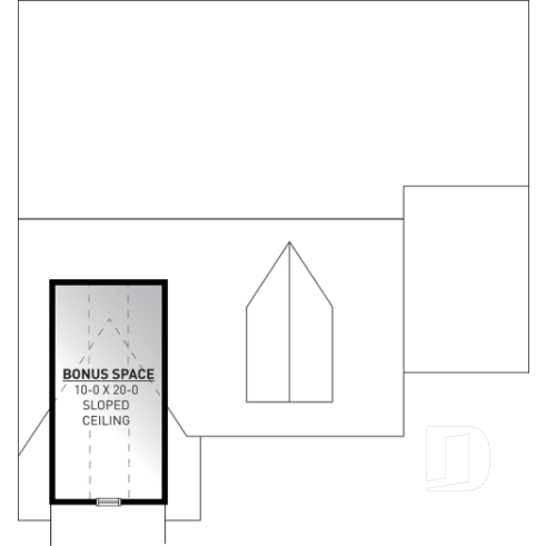 Bonus storage - Small Country style bungalow house plan with garage, cathedral ceiling, bonus storage above garage - Brewster