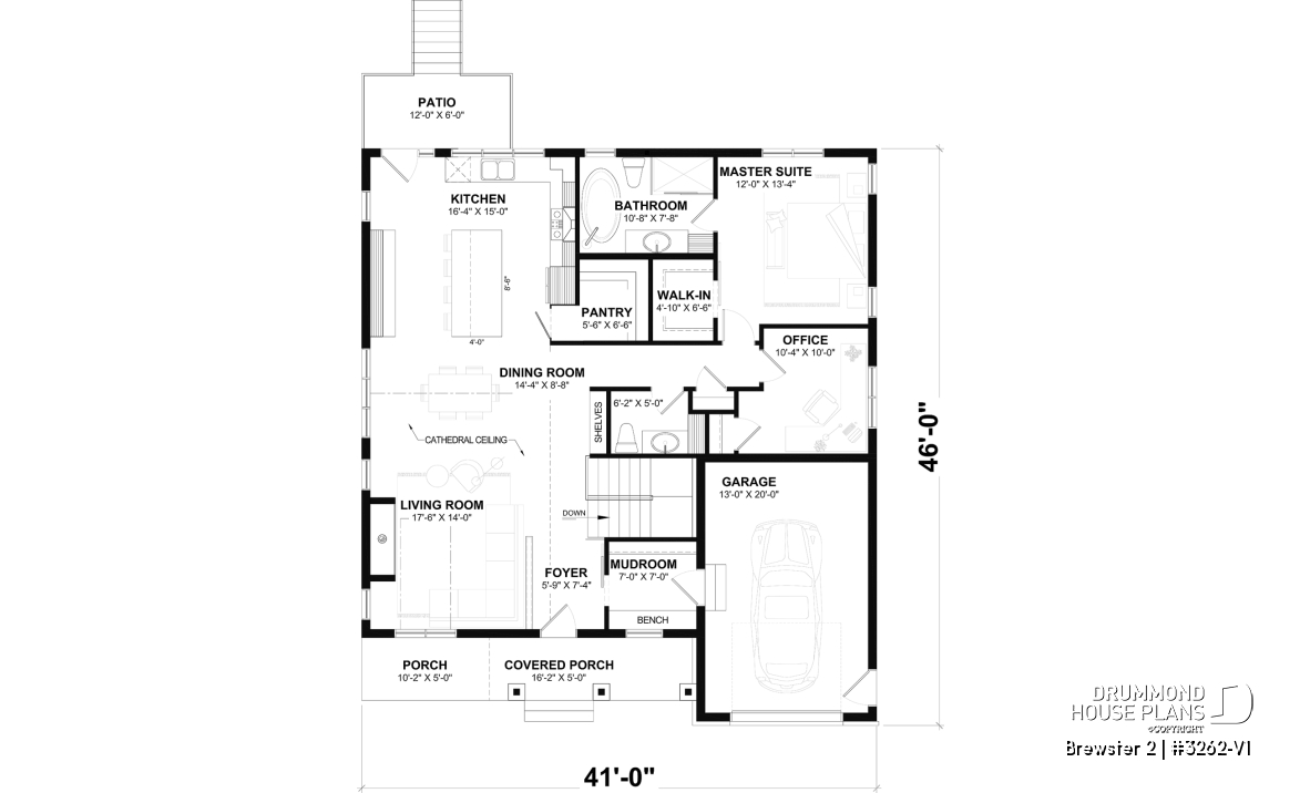 1st level - Modern Farmhouse Bungalow Plan with Garage, Fireplace and Optional Basement - Brewster 2