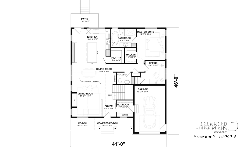 1st level - Modern Farmhouse Bungalow Plan with Garage, Fireplace and Optional Basement - Brewster 2