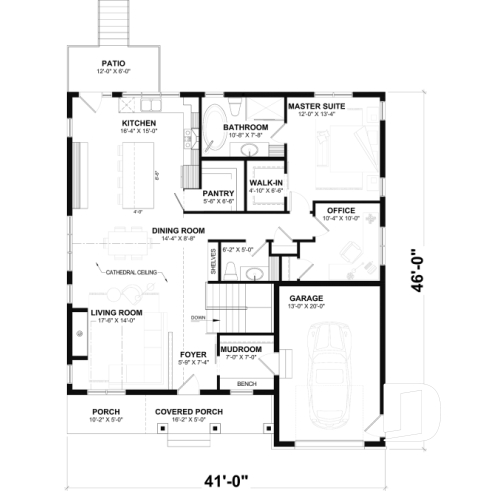 1st level - Modern Farmhouse Bungalow Plan with Garage, Fireplace and Optional Basement - Brewster 2