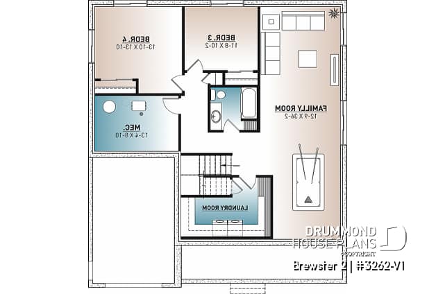 Basement - Modern Farmhouse house plan with garage, 2 to 4 bedrooms, finished daylight basement, pantry, mudroom - Brewster 2