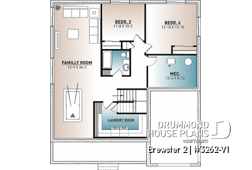 Finished basement - Modern Farmhouse house plan with garage, 2 to 4 bedrooms, finished daylight basement, pantry, mudroom - Brewster 2