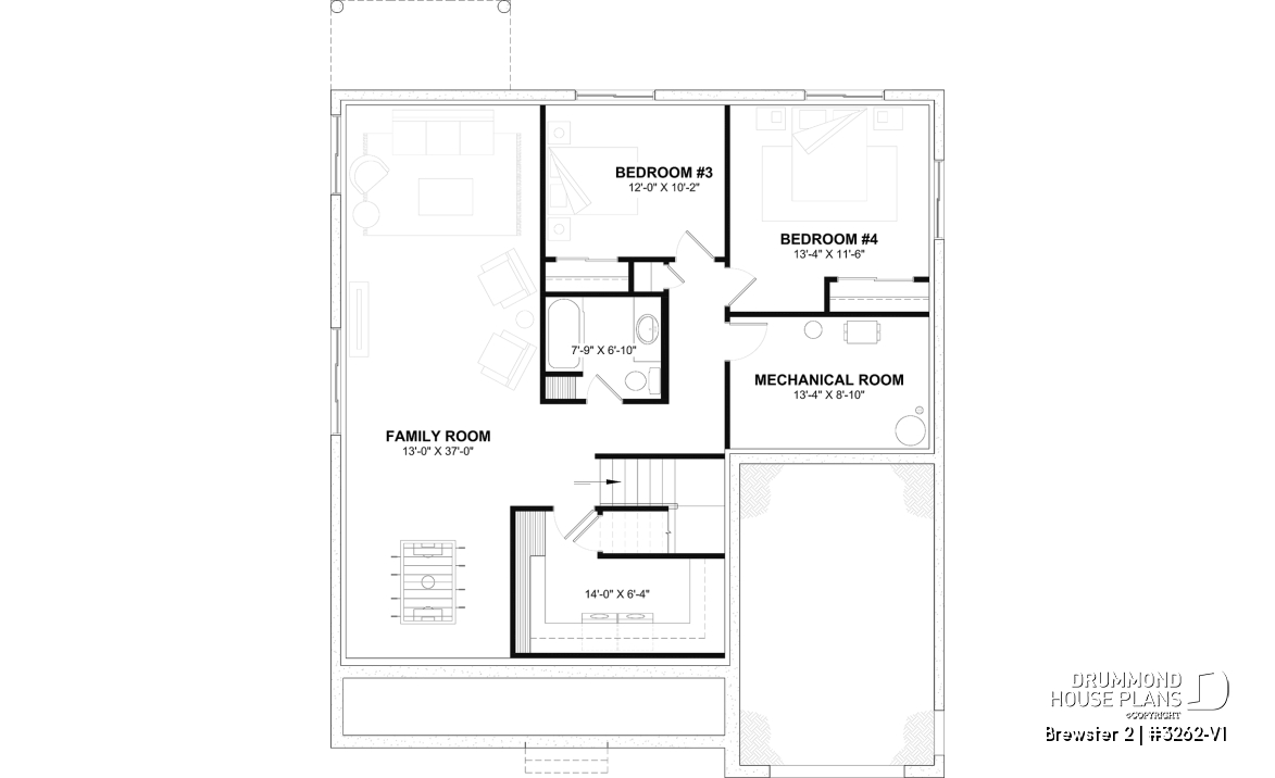 Finished basement (Optional $) - Modern Farmhouse Bungalow Plan with Garage, Fireplace and Optional Basement - Brewster 2