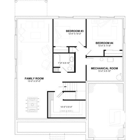 Finished basement (Optional $) - Modern Farmhouse Bungalow Plan with Garage, Fireplace and Optional Basement - Brewster 2