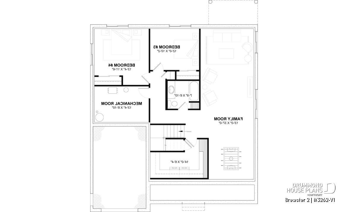 Finished basement (Optional $) - Modern Farmhouse Bungalow Plan with Garage, Fireplace and Optional Basement - Brewster 2