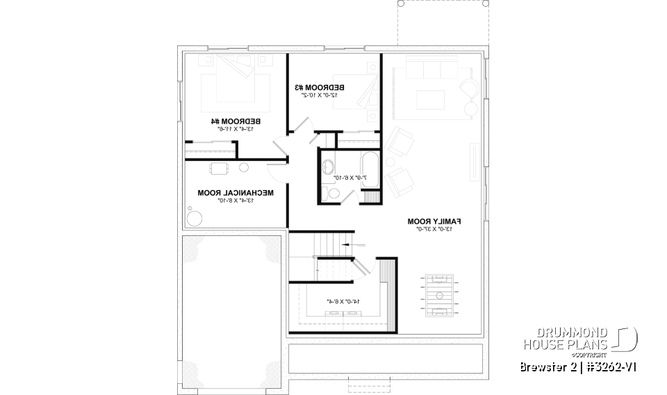 Finished basement (Optional $) - Modern Farmhouse Bungalow Plan with Garage, Fireplace and Optional Basement - Brewster 2