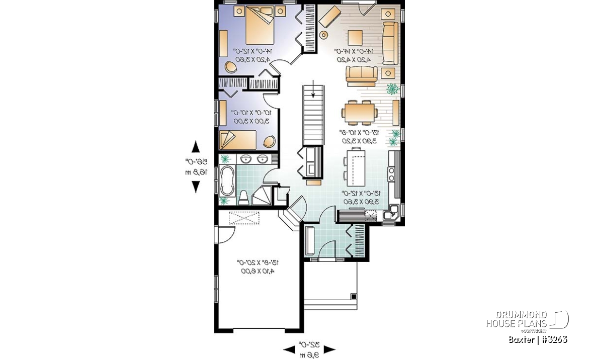 1st level - Beautiful Single storey house plan with two bedrooms and laundry area on main floor, garage, open concept - Baxter