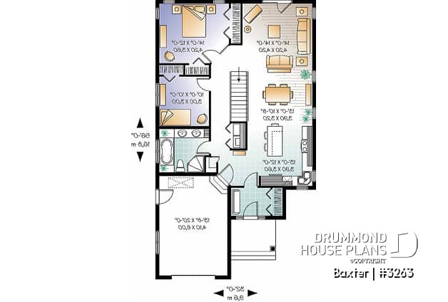 1st level - Beautiful Single storey house plan with two bedrooms and laundry area on main floor, garage, open concept - Baxter