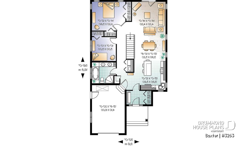 1st level - Beautiful Single storey house plan with two bedrooms and laundry area on main floor, garage, open concept - Baxter